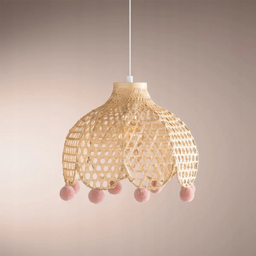 Lampa sufitowa Bambusowa Różowe Pomponiki Wisząca Atmosphera E27 - obrazek 3
