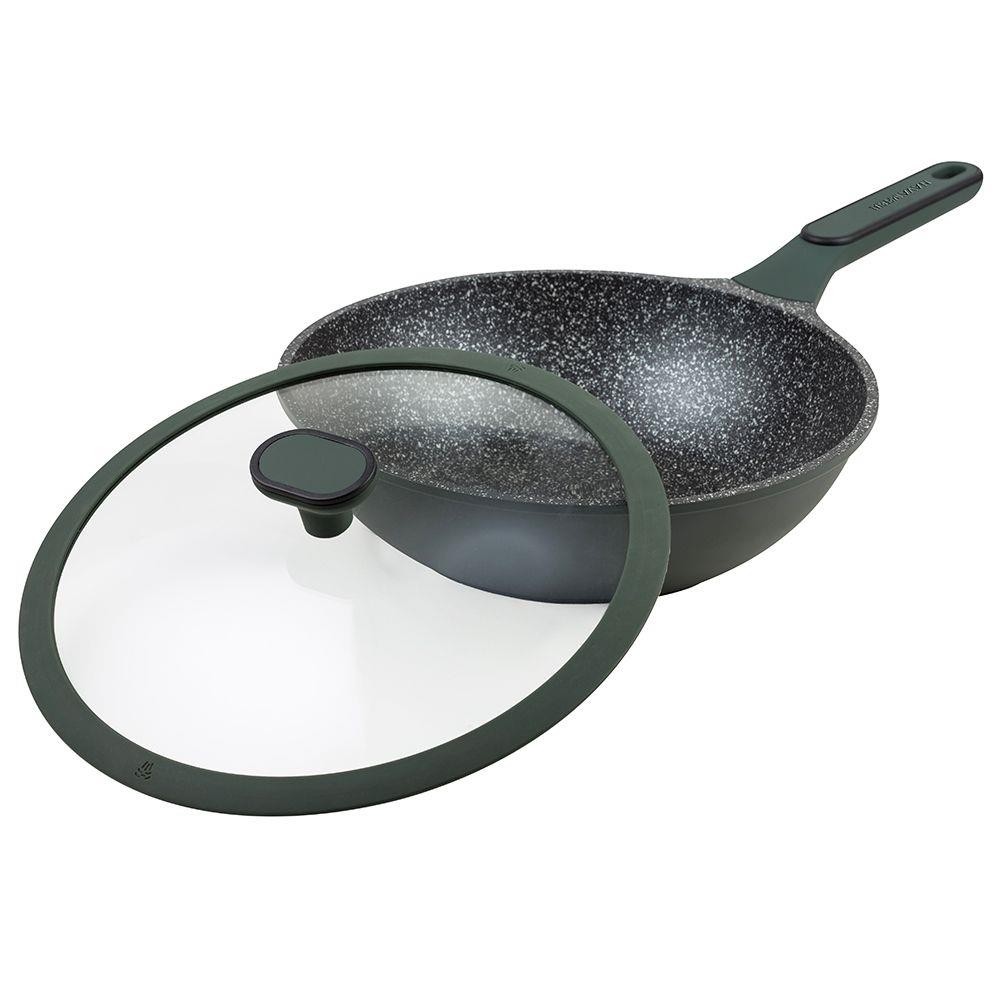 Patelnia głęboka ze szklaną pokrywką granitowa wok 28 cm 3,5 l - obrazek 2
