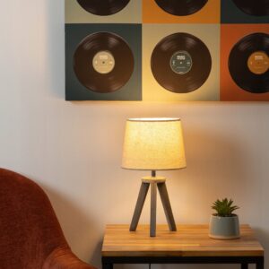 Lampa stołowa Atmosphera Lampka nocna beżowa 40 W TRÓJNÓG Drewno Boho