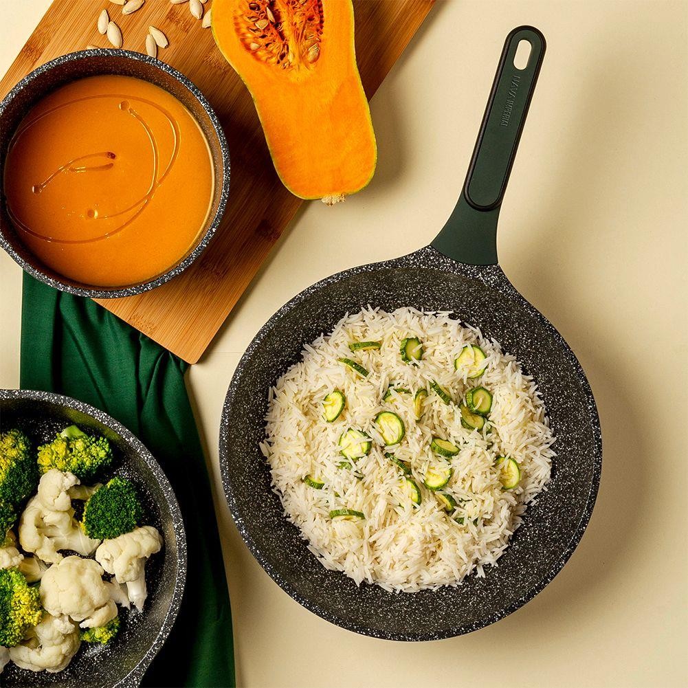 Patelnia głęboka ze szklaną pokrywką granitowa wok 28 cm 3,5 l - obrazek 4