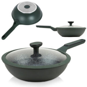 Patelnia głęboka ze szklaną pokrywką granitowa wok 28 cm 3,5 l