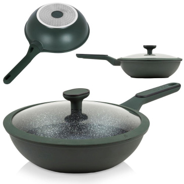 Patelnia głęboka ze szklaną pokrywką granitowa wok 28 cm 3,5 l