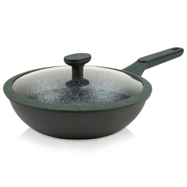 Patelnia głęboka ze szklaną pokrywką granitowa wok 28 cm 3,5 l - obrazek 5