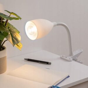Lampka biurkowa z klipsem biała 43 cm – silikonowy klosz, E14, styl loft