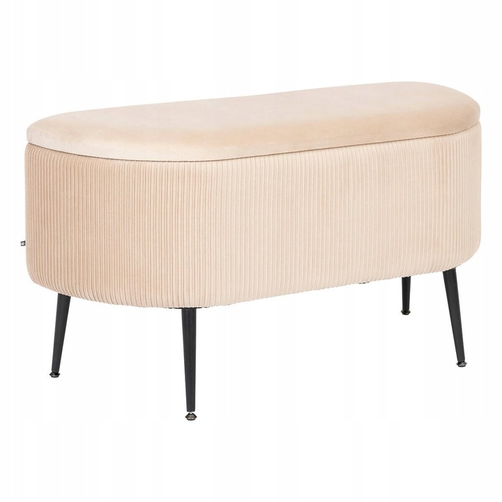 Pufa do przedpokoju SOLARO – beżowa welurowa ławka ze schowkiem 100×40×53 cm, tapicerowana, nowoczesny design