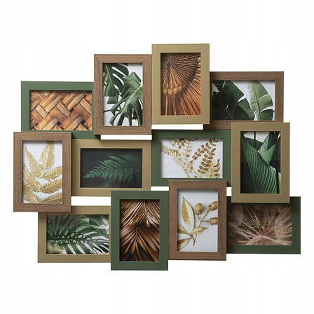 Ramka na Zdjęcia Boho Zielona MDF 65x51,5 cm – Multiramka na 12 Zdjęć 10x15 Atmosphera