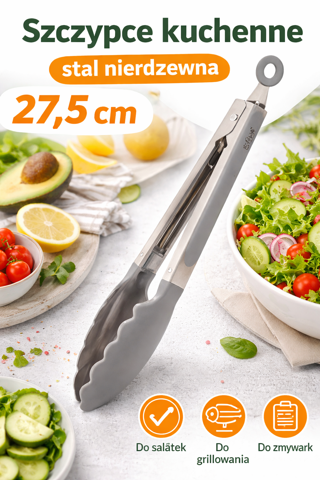 Szczypce kuchenne do sałatek 27,5 cm stal nierdzewna do serwowania