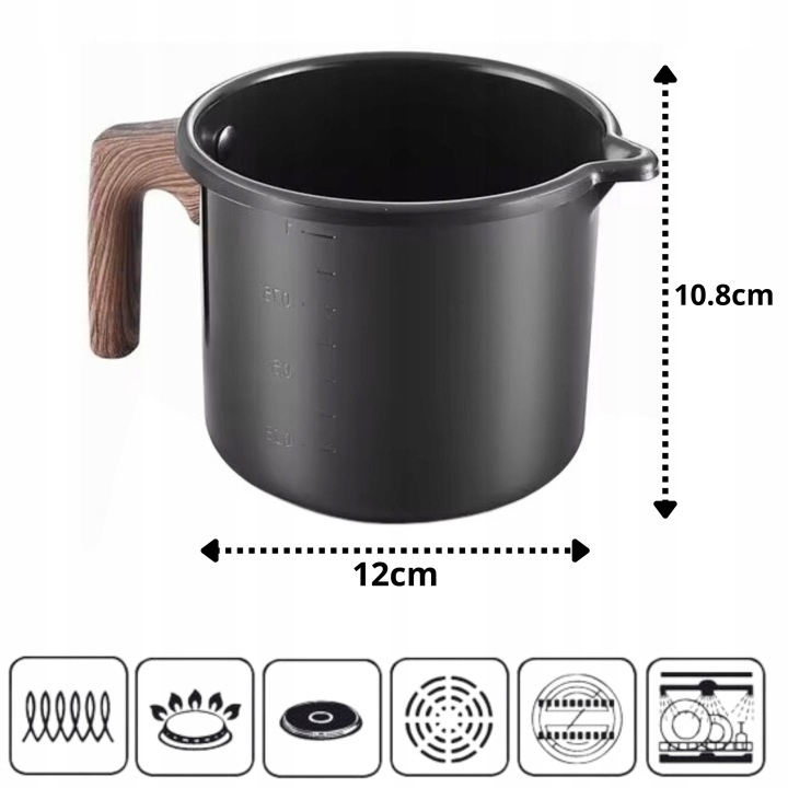 Garnek do mleka 1,2L rondel nieprzywierający z dzióbkiem indukcja 12 cm
