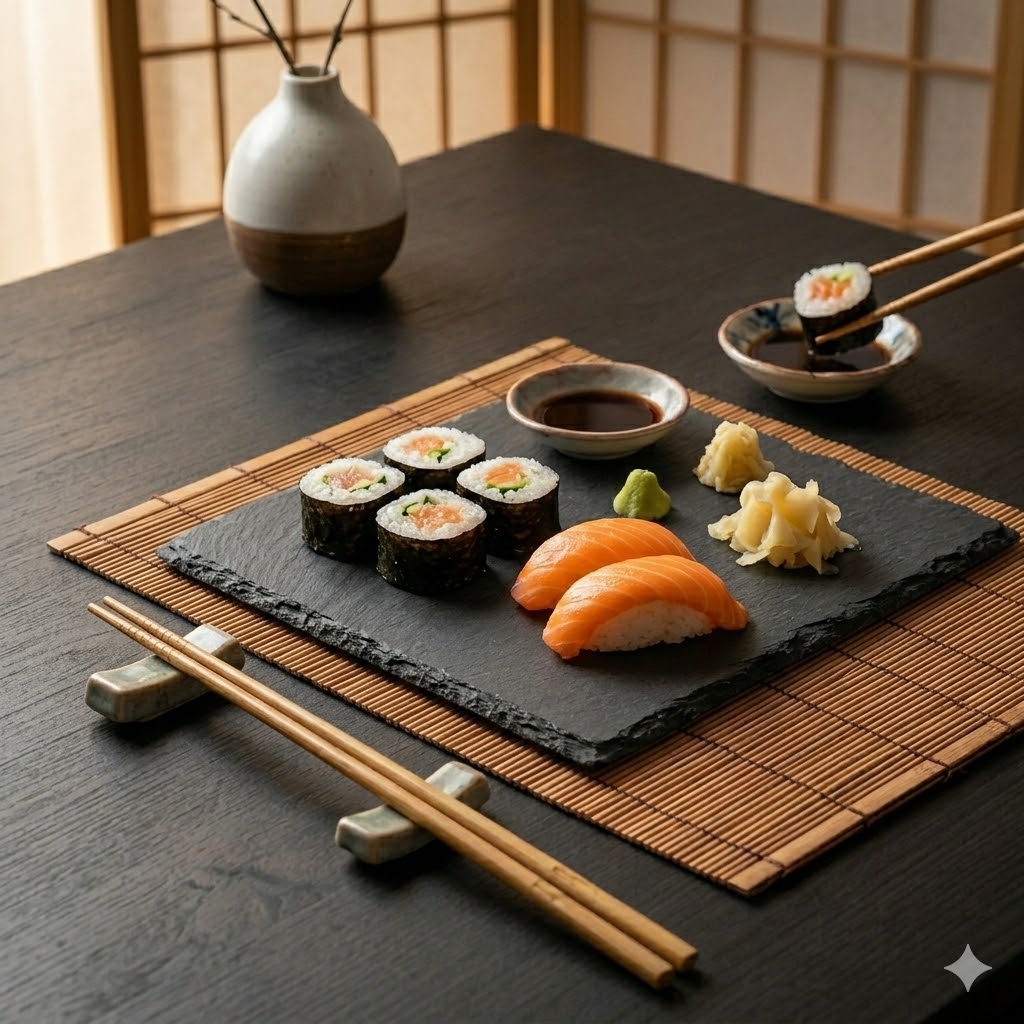 Taca łupkowa do serwowania sushi przekąsek kwadratowa 20x20cm - obrazek 3