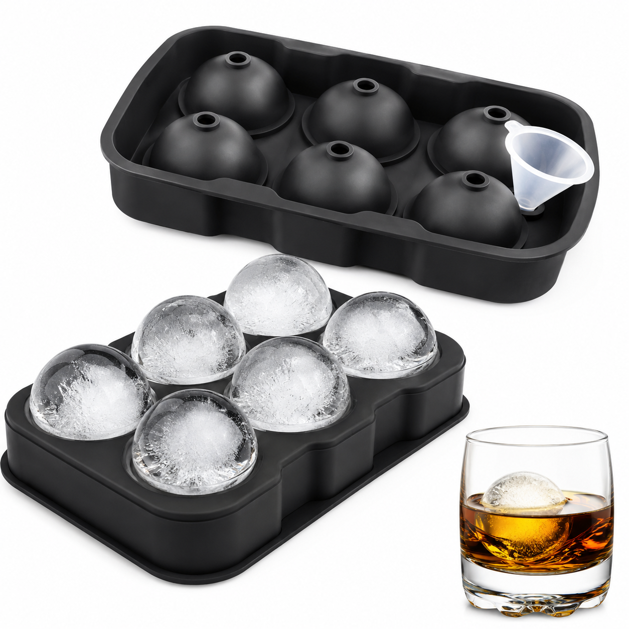 Forma do lodu 6 kul XXL silikonowa foremka z lejkiem do drinków whisky - obrazek 5