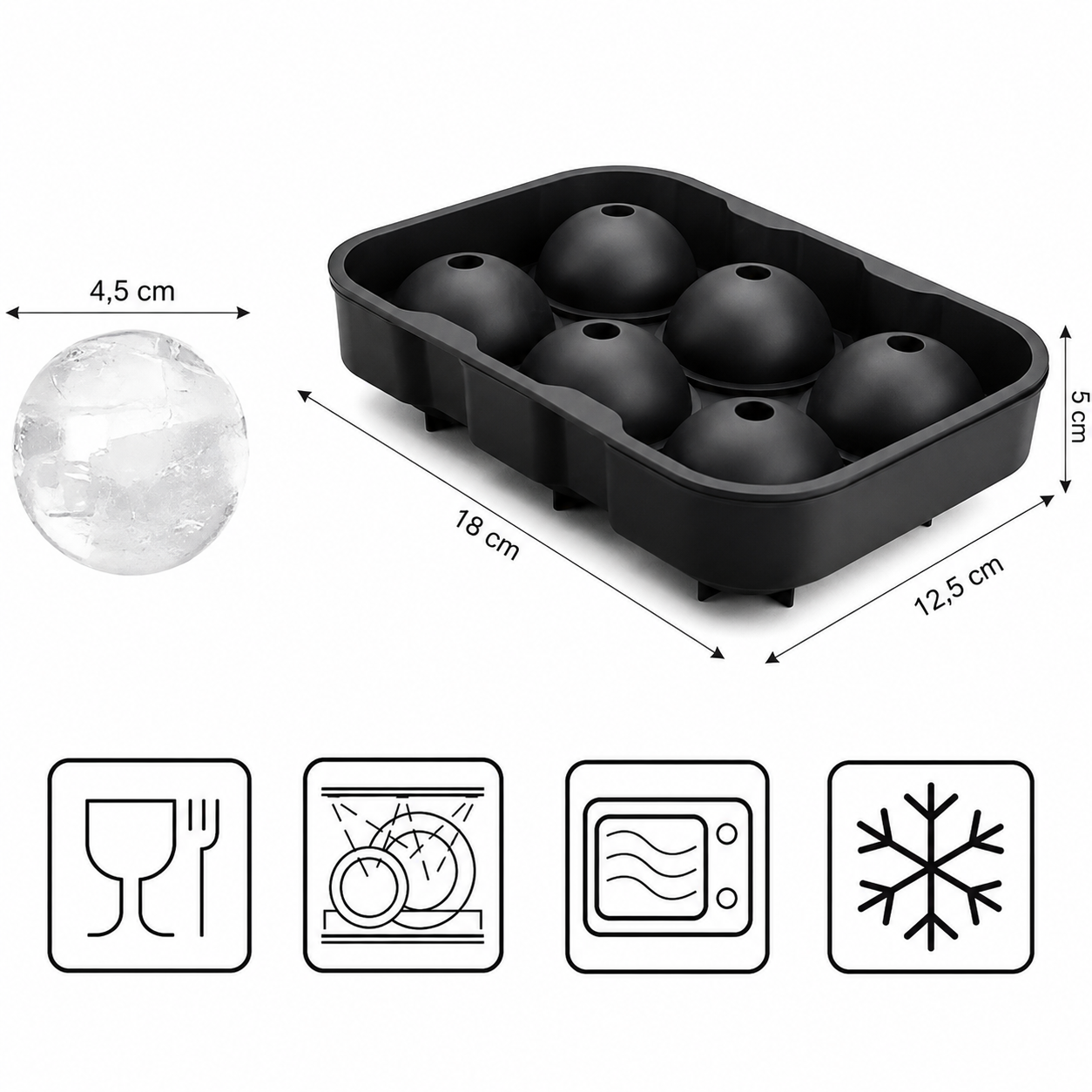 Forma do lodu 6 kul XXL silikonowa foremka z lejkiem do drinków whisky - obrazek 3