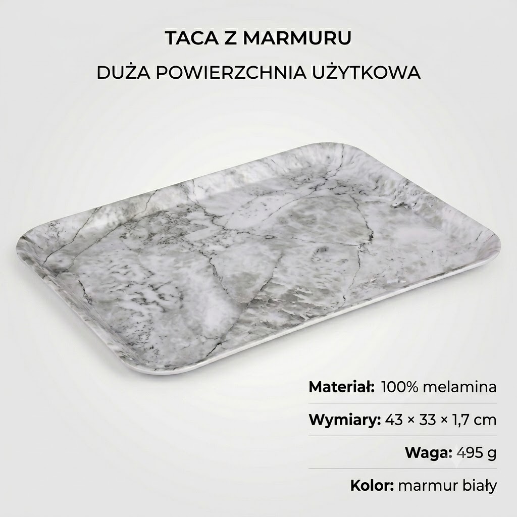 Taca Melaminowa Marmur Biała 43x33 cm Do Serwowania - obrazek 5