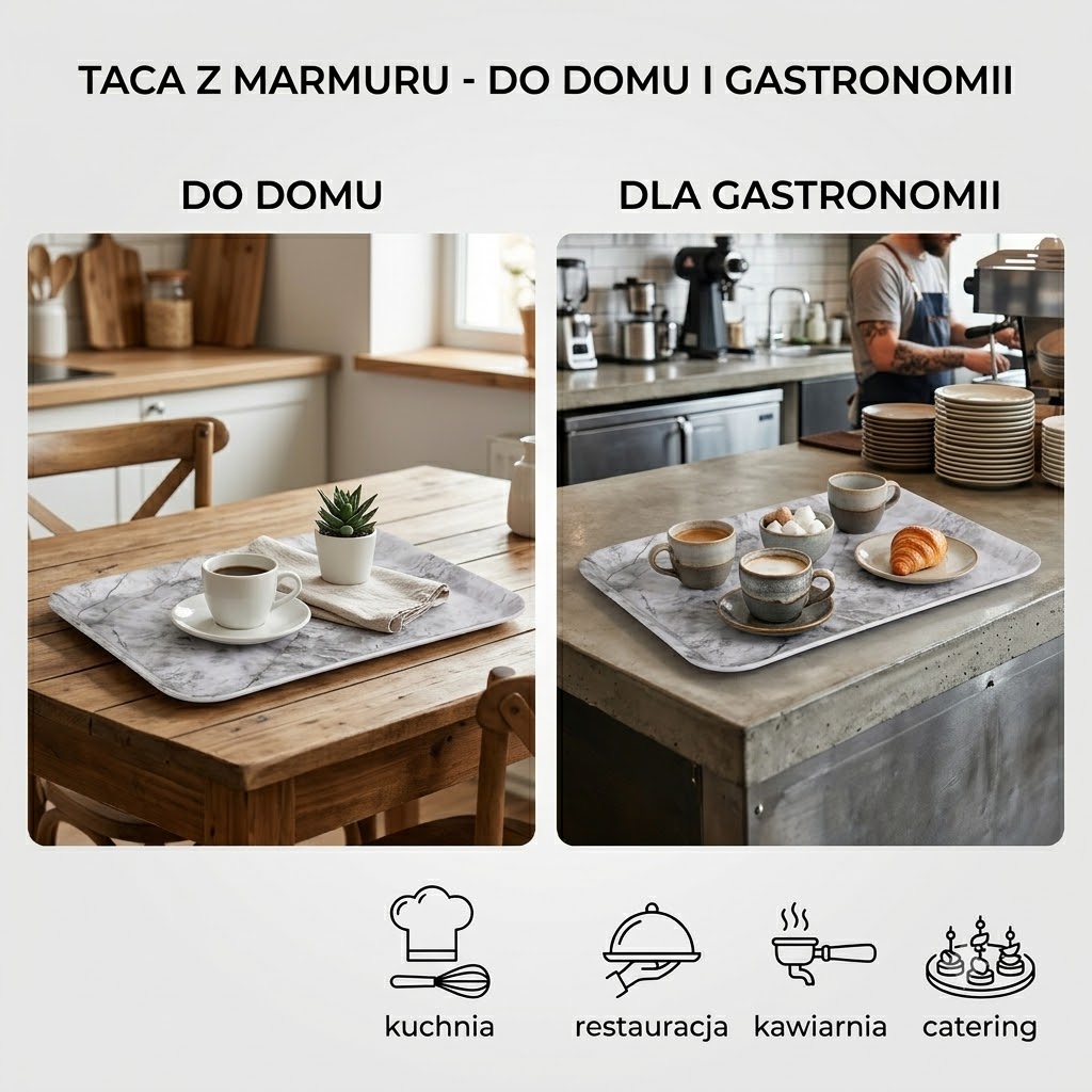 Taca Melaminowa Marmur Biała 43x33 cm Do Serwowania - obrazek 8