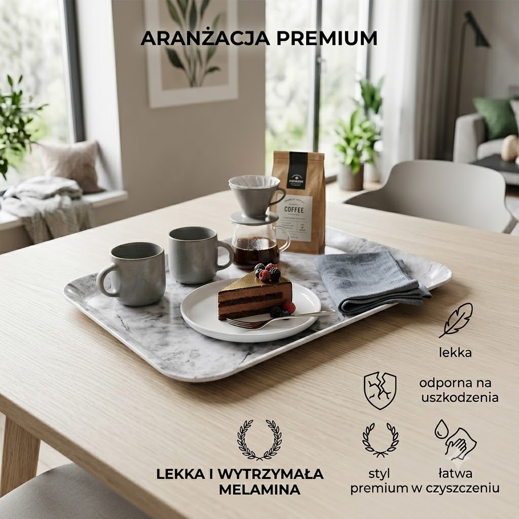 Taca Melaminowa Marmur Biała 43x33 cm Do Serwowania - obrazek 4