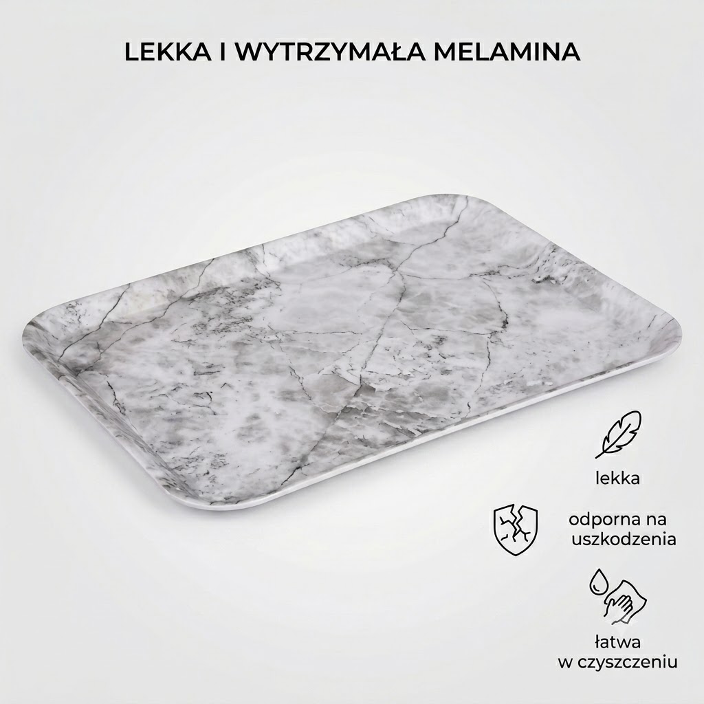 Taca Melaminowa Marmur Biała 43x33 cm Do Serwowania - obrazek 9
