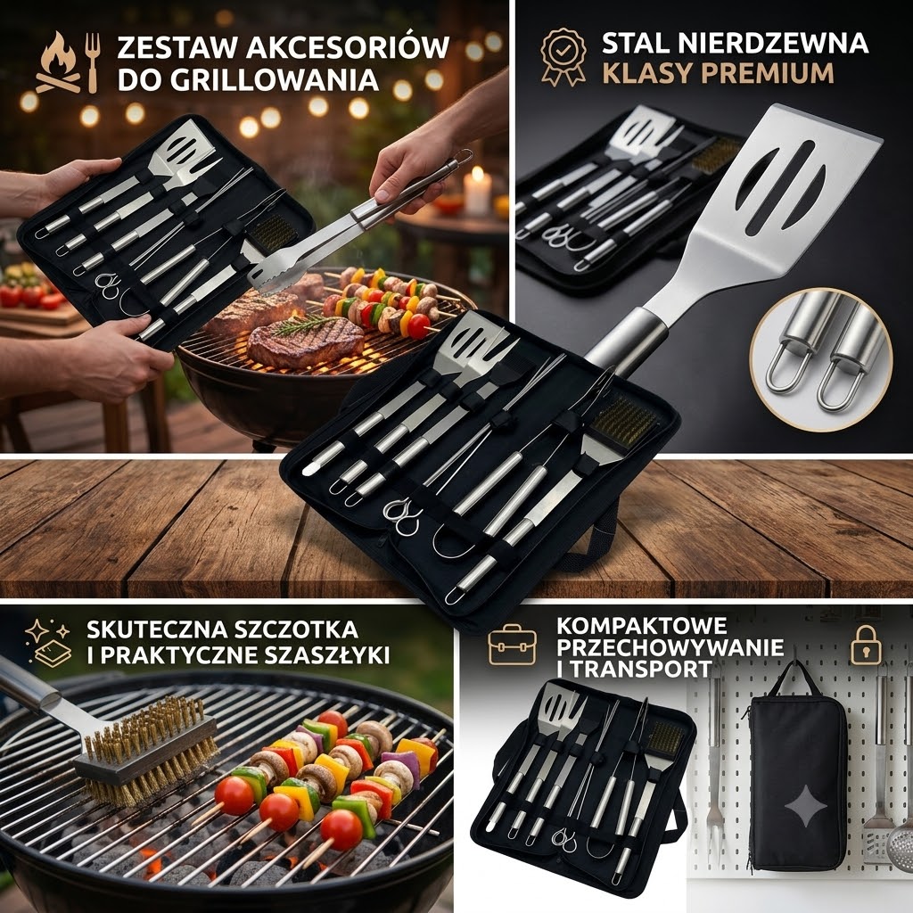 Zestaw akcesoriów do grilla ze stali nierdzewnej w etui – 9 elementów - obrazek 4